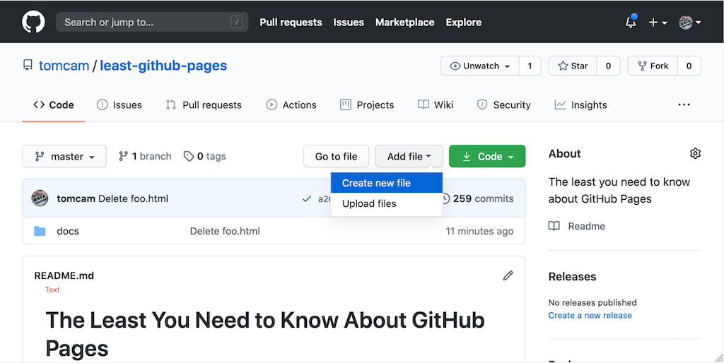 Screenshot showing GitHub's Add file button selected
