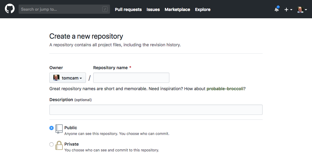 create new repository github
