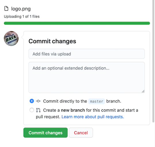 Screenshot showing the commit changes button