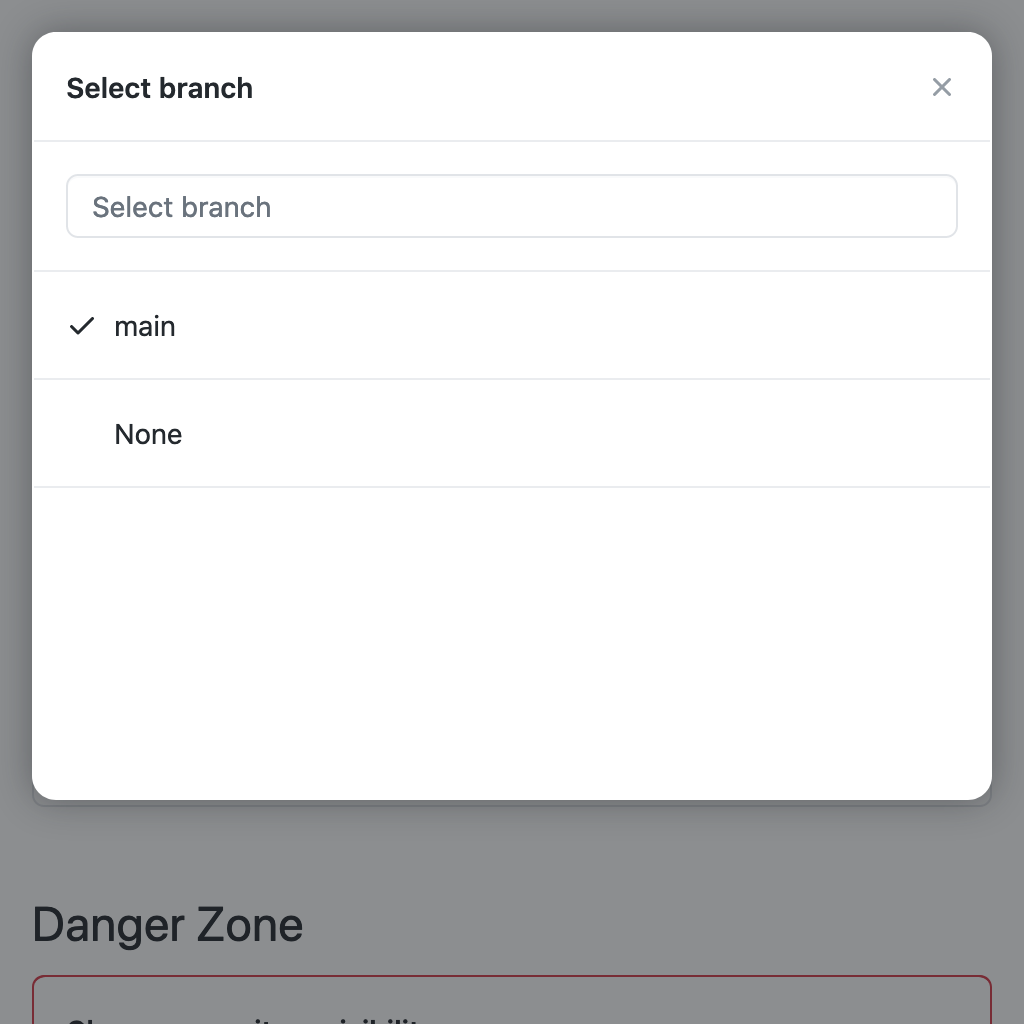 Choose the None button, then choose **Branch: main**