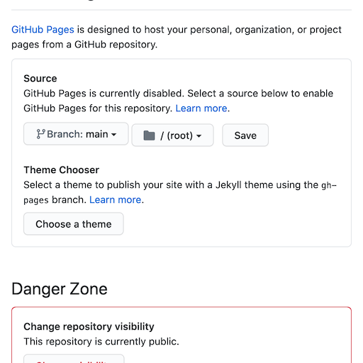 Screenshot showing complete GitHub Pages settings